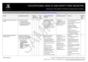 Example of an OHS risk register for biological laboratories