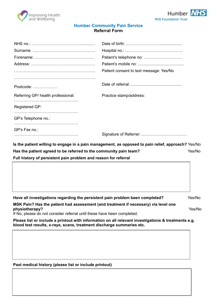 Humber Community Pain Service Referral Form.doc
