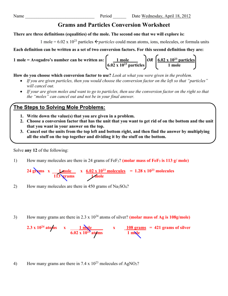 Moles Molecules And Grams Worksheet