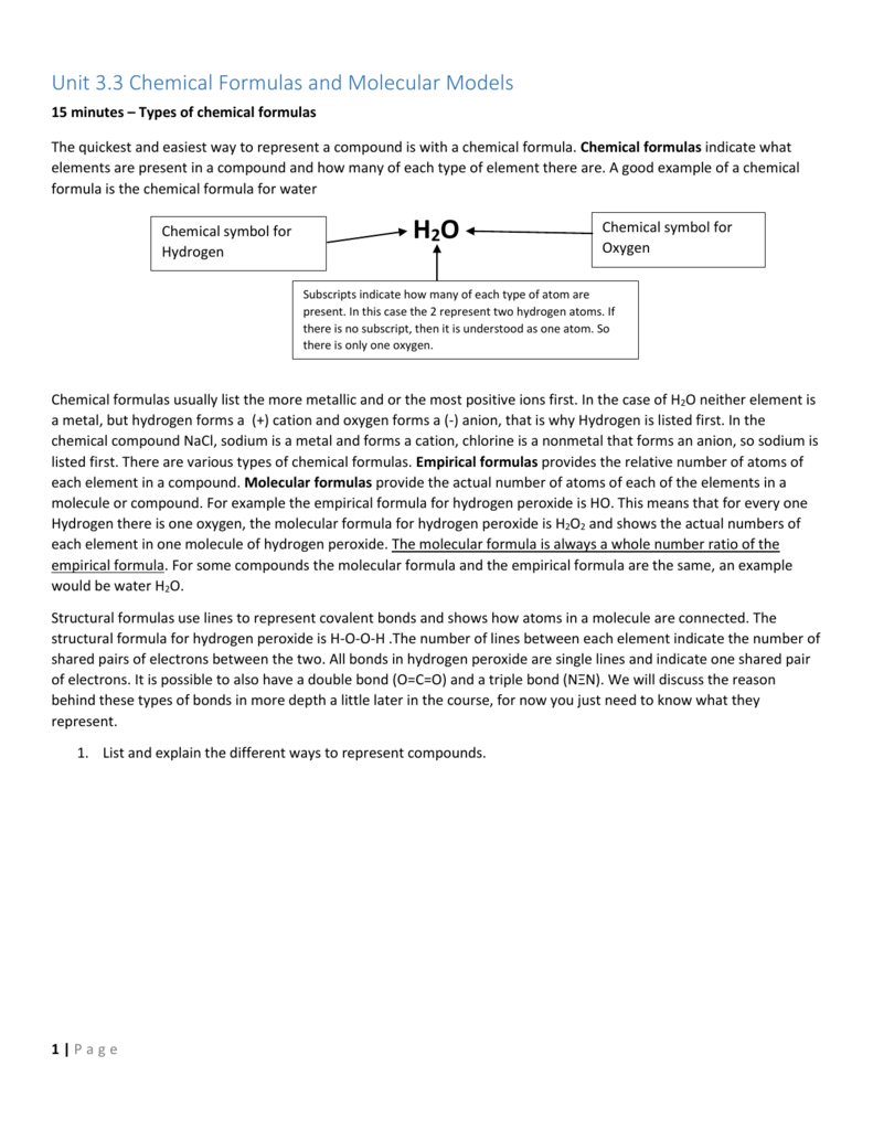 Unit 3 3 Chemical Formulas And Molecular Models