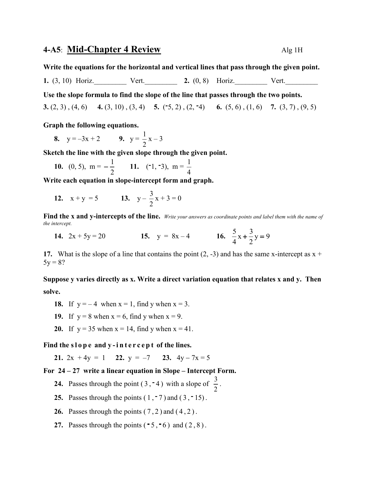 T 1 Rev A Review For Trimester 1 Benchmark Exam Alg 1h