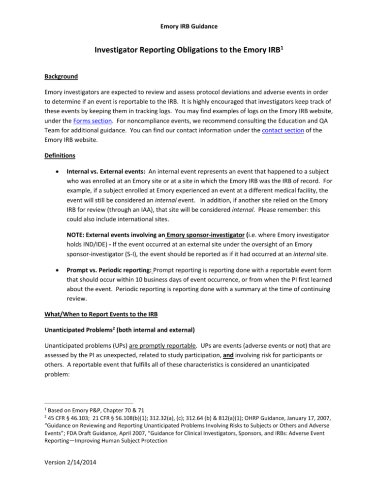 Investigator Reporting Obligations to the IRB