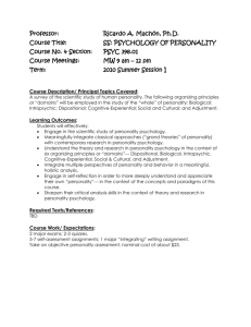 PSYC 398 01 SS Psychology of Personality