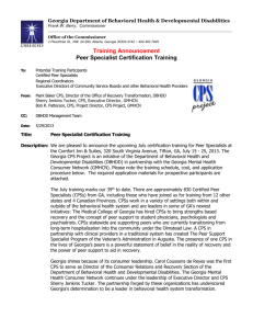 Training Announcement Peer Specialist Certification Training