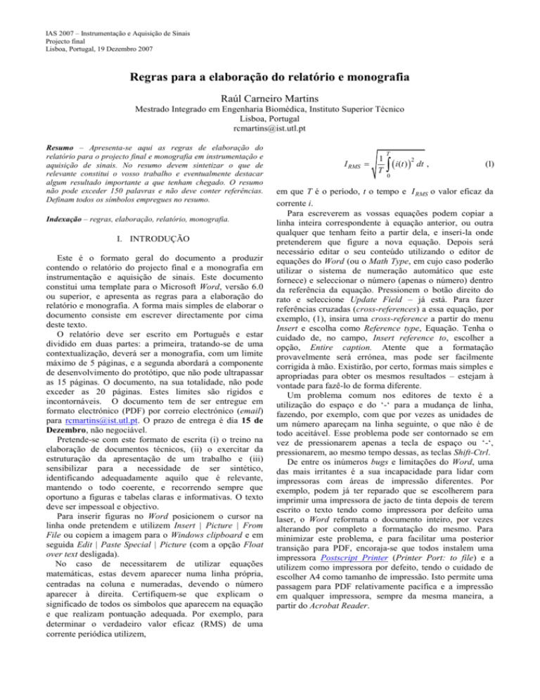 Regras Para A Elaboração Do Relatório E Monografia 6614