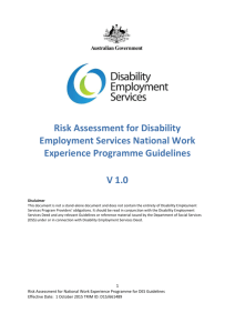 DES Risk Assessment for Disability Employment Services National