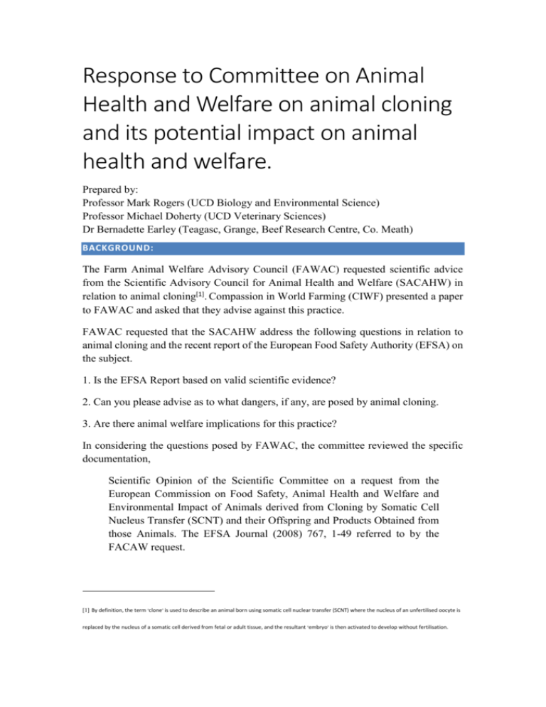 RESPONSE TO COMMITTEE ON ANIMAL HEALTH AND