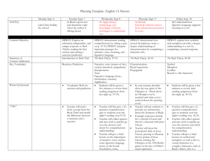 Planning Template- English 1A Honors Monday Sept. 6 Tuesday