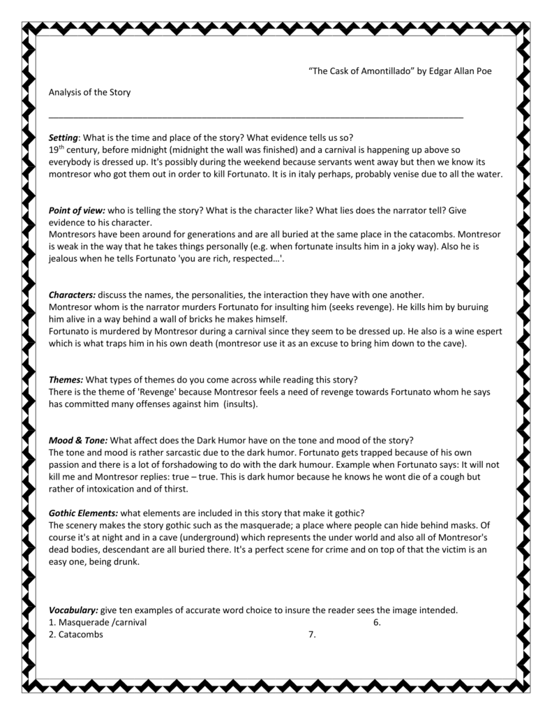 The Cask Of Amontillado Worksheet