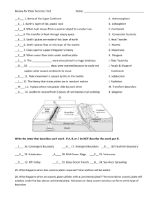 Plate Tectonics Test Review - Earth Science