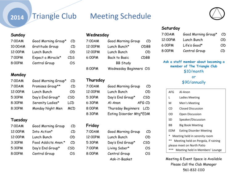 Meeting Scheule For The Triangle Club