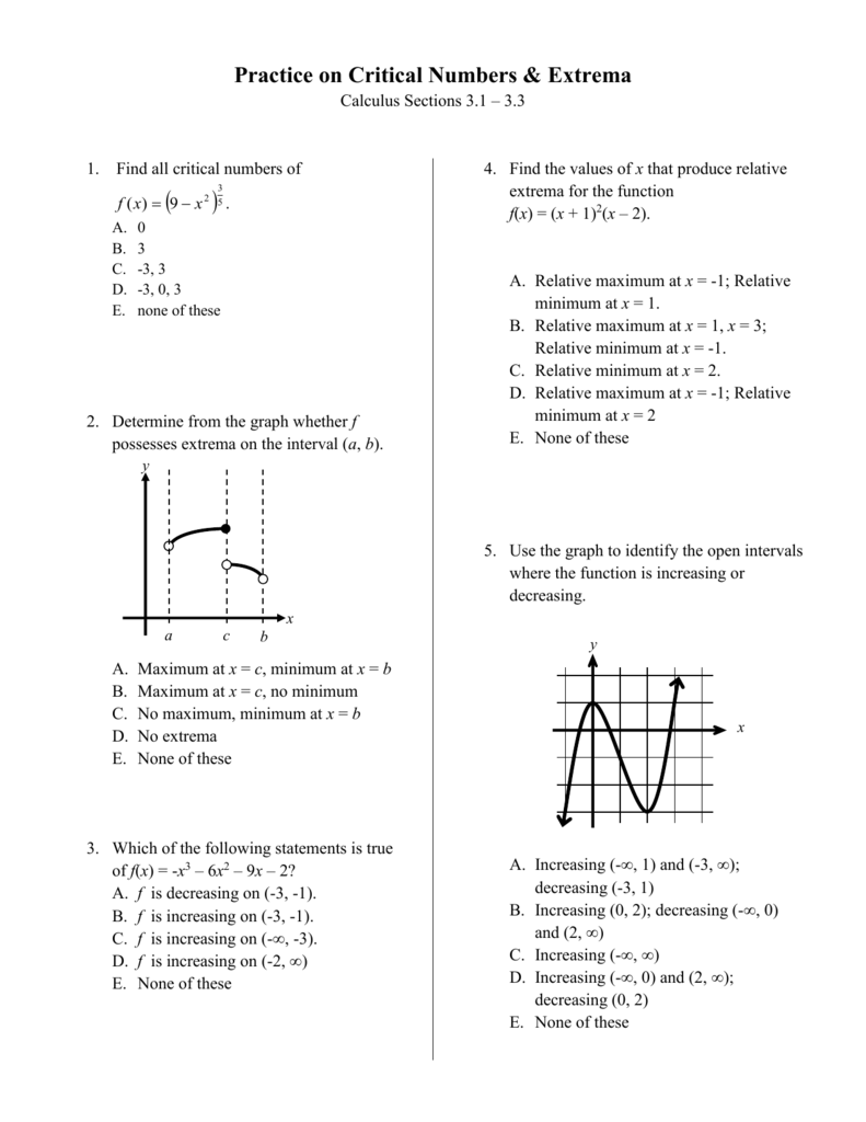 Practice On Critical Numbers Extrema