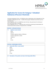 Application for licence for category 1 scheduled substances