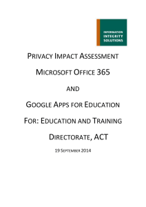 Privacy Impact Assessment - Microsoft Office 365 and Google Apps
