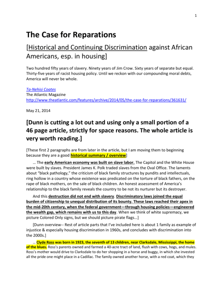 essay the case for reparations