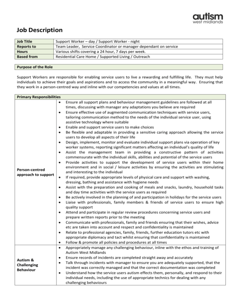 Child Protection Support Worker Job Description