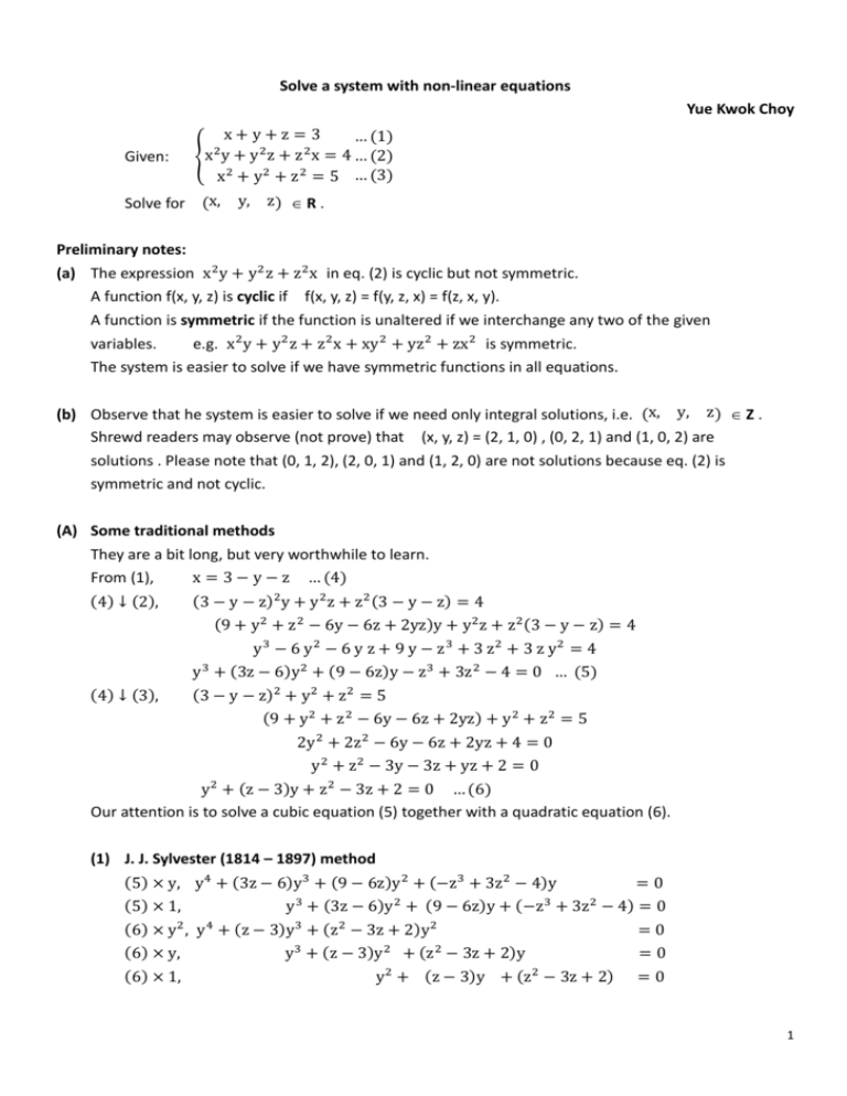 Solve A System Of Non Linear Equation Docx