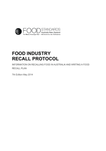 Food Industry Recall Protocol - Food Standards Australia New