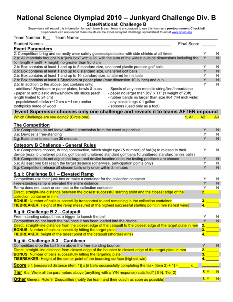 Science Olympiad Rules Div B