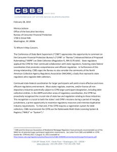 CSBS Comment Letter on CFPB Debt Collection ANPR