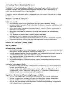 Archaeology Report Coordinator/Reviewer The Ministry of Tourism