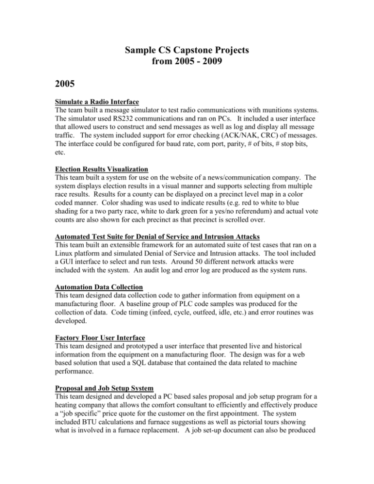 Sample Capstone Projects From 2005