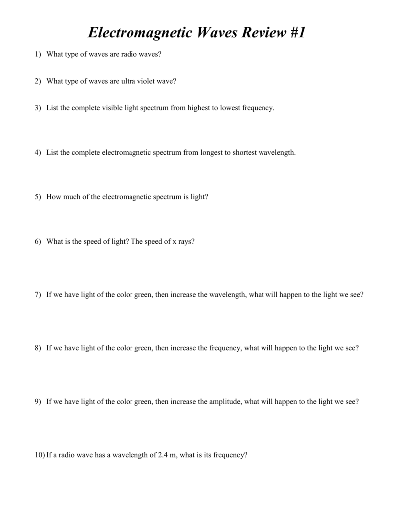 Electromagnetic Waves Review #22 Key With Wave Review Worksheet Answer Key