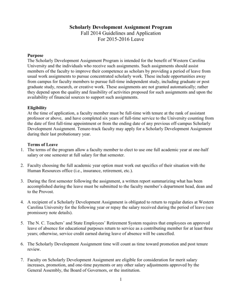 Scholarly Development Assignment Program Application