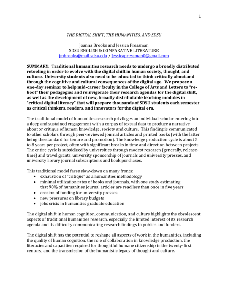 The Digital Shift, the Humanities, and SDSU