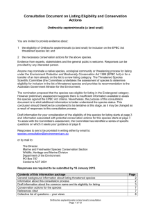 Consultation Document on Listing Eligibility and Conservation