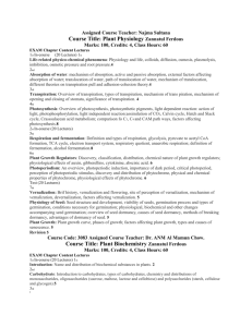 Course Title: Plant Physiology