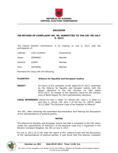 on return of complaint no. 09, submitted to the cec on july 5, 2013