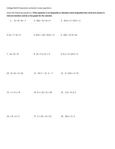 College Math Preparation semester review questions Solve the