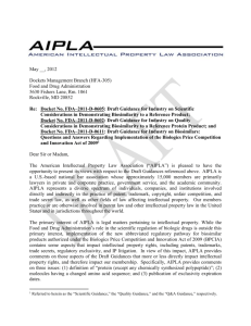 DRAFT Proposed AIPLA Response to FDA Biosimilars Draft
