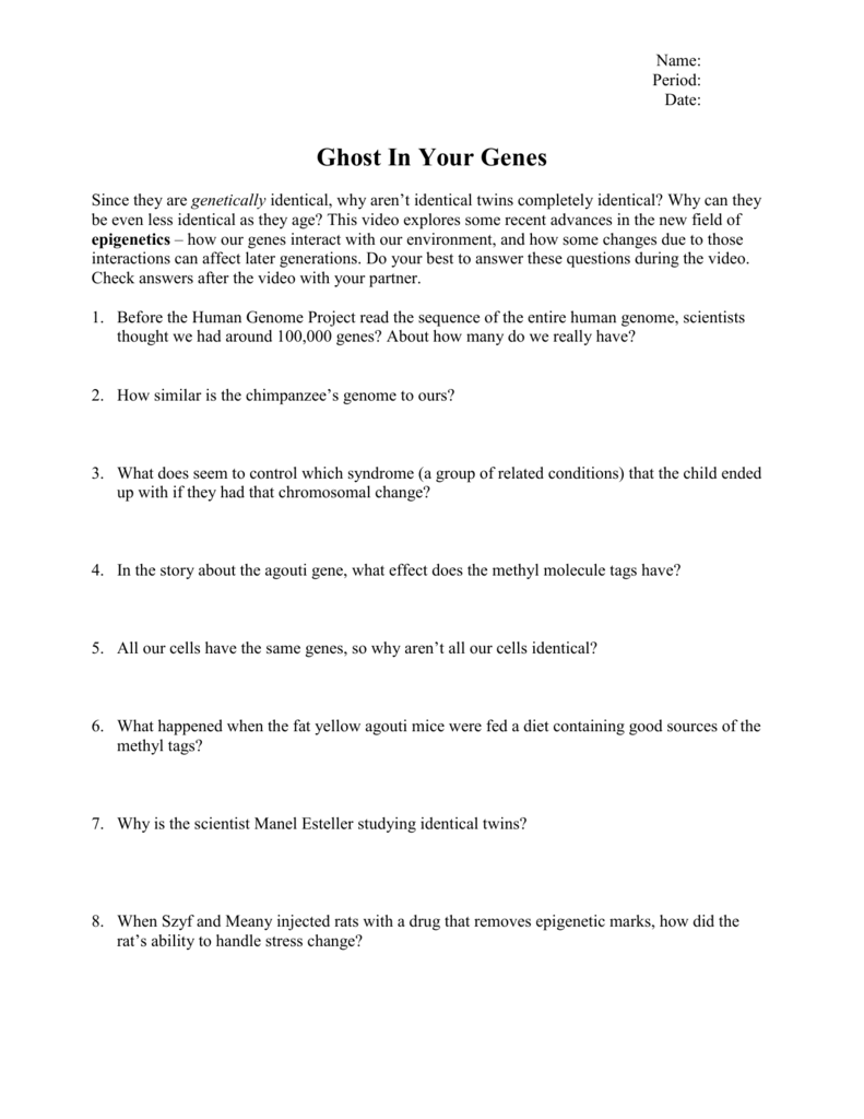 Ghost In Your Genes Worksheet Answer Key
