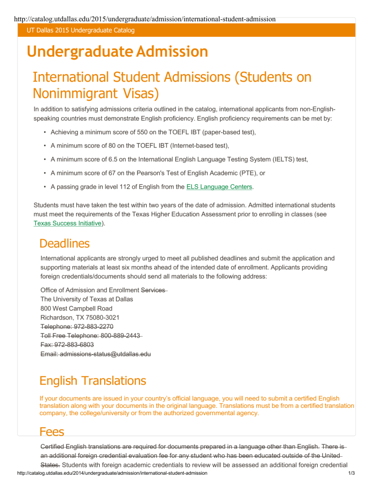 International Student Admissions The University Of Texas At Dallas