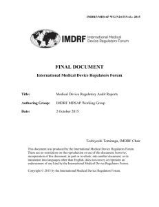 IMDRF/MDSAP WG/N24 FINAL: 2015 - Medical Device Regulatory