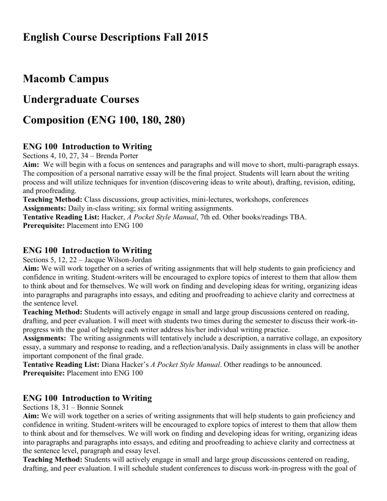 English Course Descriptions Fall 2015