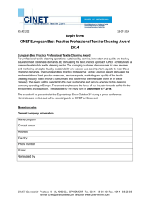 CINET European Best Practice Professional Textile Cleaning Award