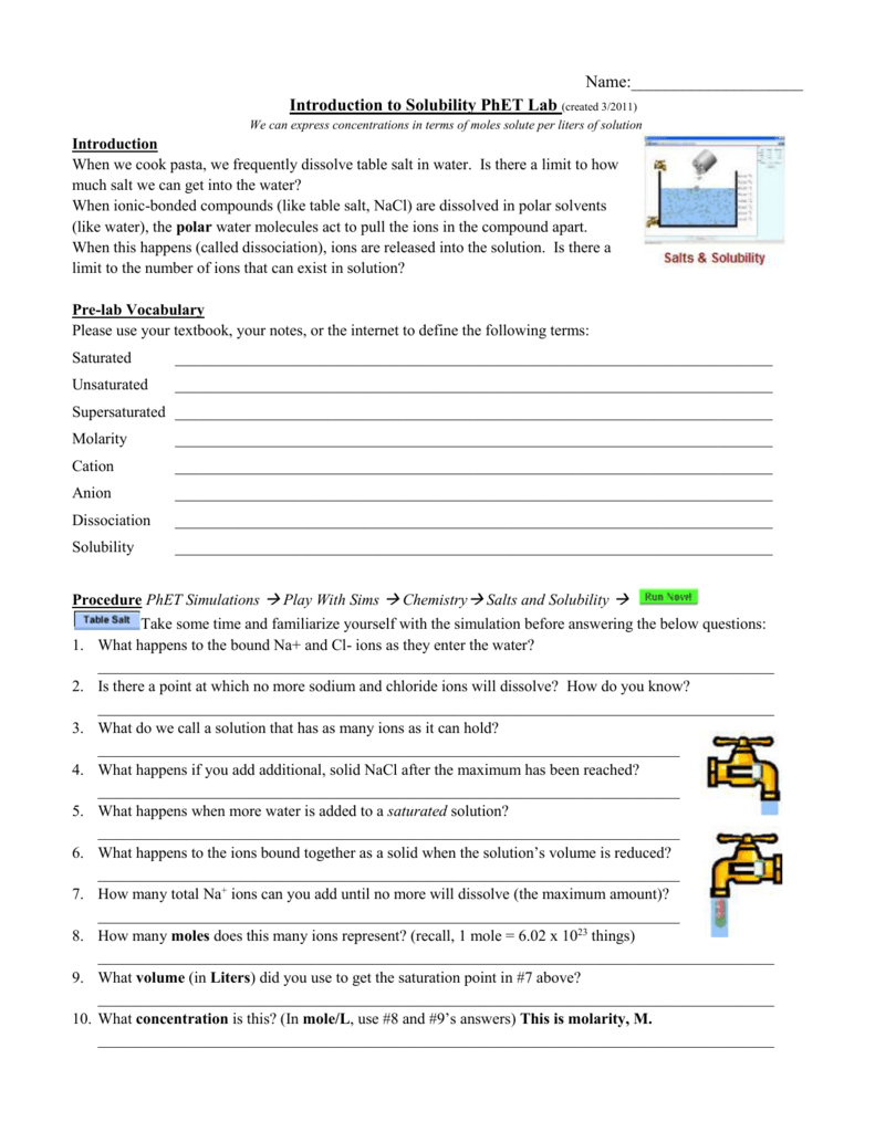 Molarity Phet Lab Worksheet » Eutonie Answer Key for Worksheet Guide