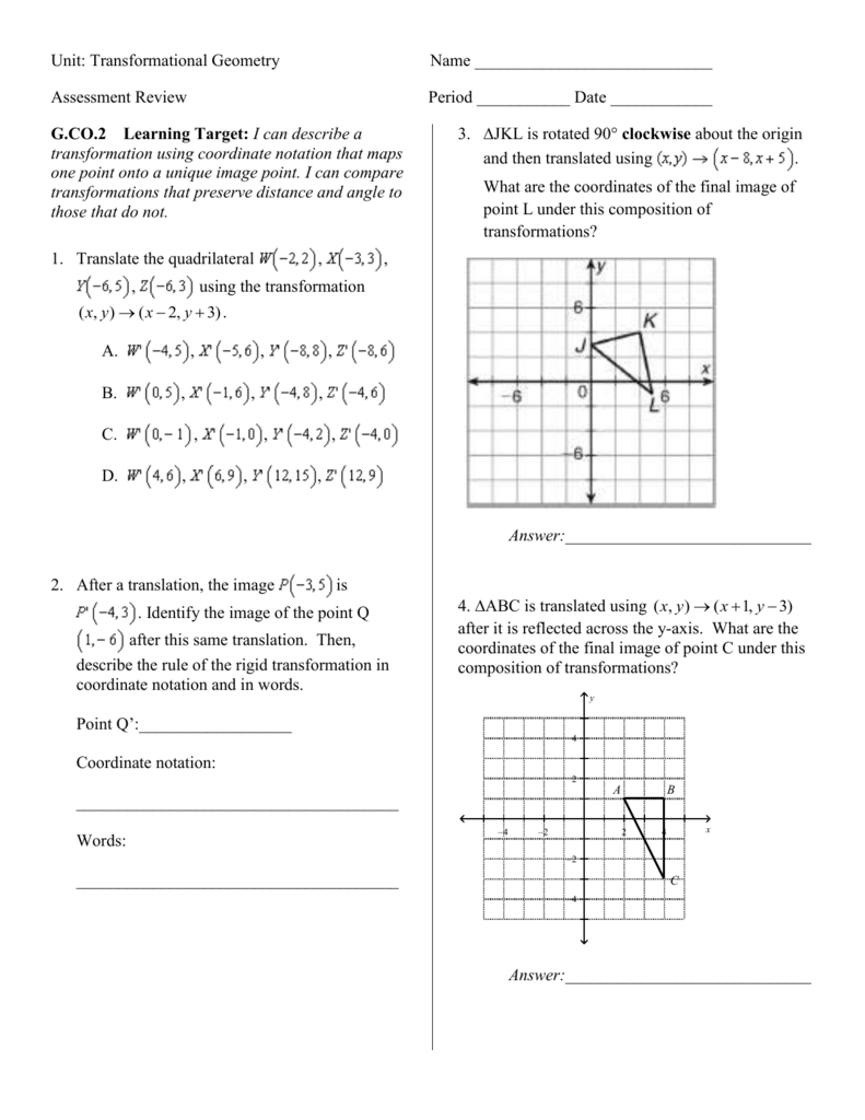 Geometry Transformation Composition Worksheet Answer Key