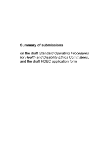 submissions summary - Health and Disability Ethics Committees