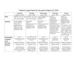 Triplett`s Lesson Plans for the week of March 31, 2014