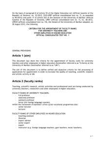 Criteria for the appointment of faculty ranks