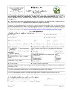 LOUISIANA Solid Waste Permit Application Waste Tires
