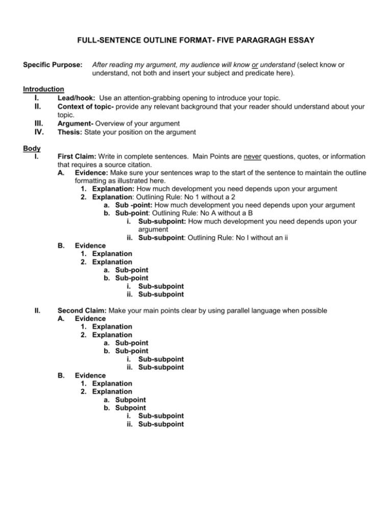 how to write a sentence outline for an essay