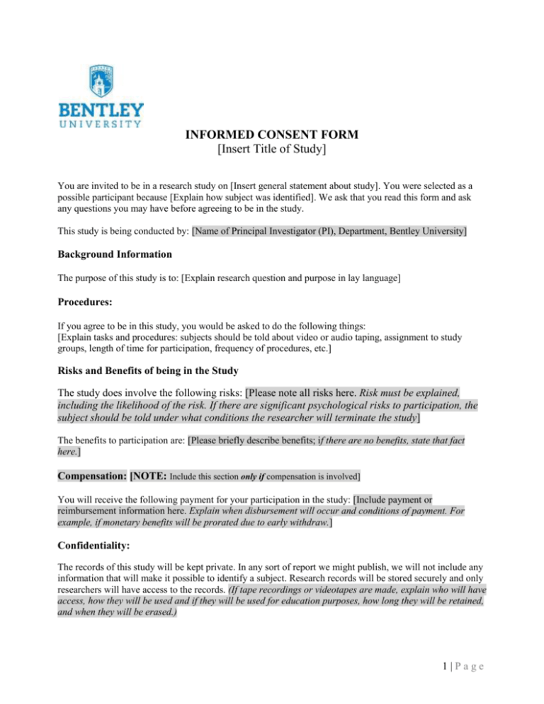 Informed Consent Form/Template