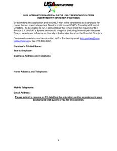 2012 NOMINATION MATERIALS FOR USA TAEKWONDO`S OPEN