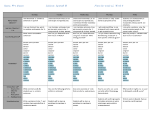Name: Mrs. Queen Subject: Spanish II Plans for week of: Week 4