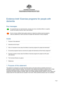 Evidence brief: Exercise programs for people with dementia